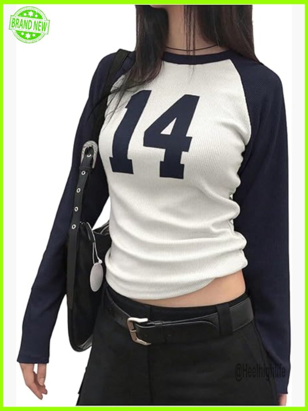 Y2k Number Graphic Fitted Crop Long Sleeve T-Shirt Going Out Tee